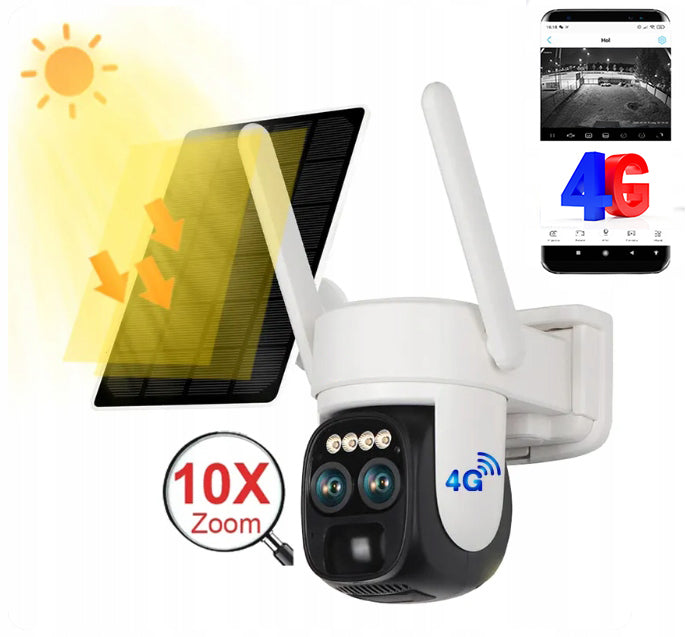 OUTDOOR CAMERA 6MP ULTRA HD ROTATING 10X ZOOM 4G GSM SOLAR CELLS 128GB
