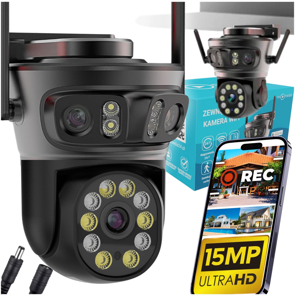 OUTDOOR CAMERA WIFI ROTATING 3 LENSES IP 15MPX 5X ZOOM DETECTION ALARM
