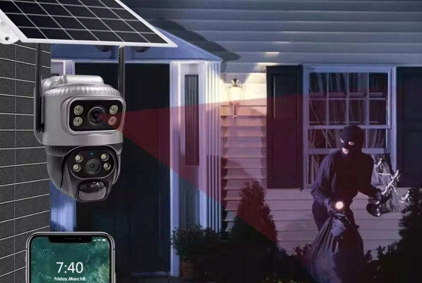 OUTDOOR CAMERA WITH SOLAR PANEL 4K 4G TYPE-C 5MP APPLICATION PL 12000mAh Model KAMERA 4K SOLARNA 2 OBIEKTYWY