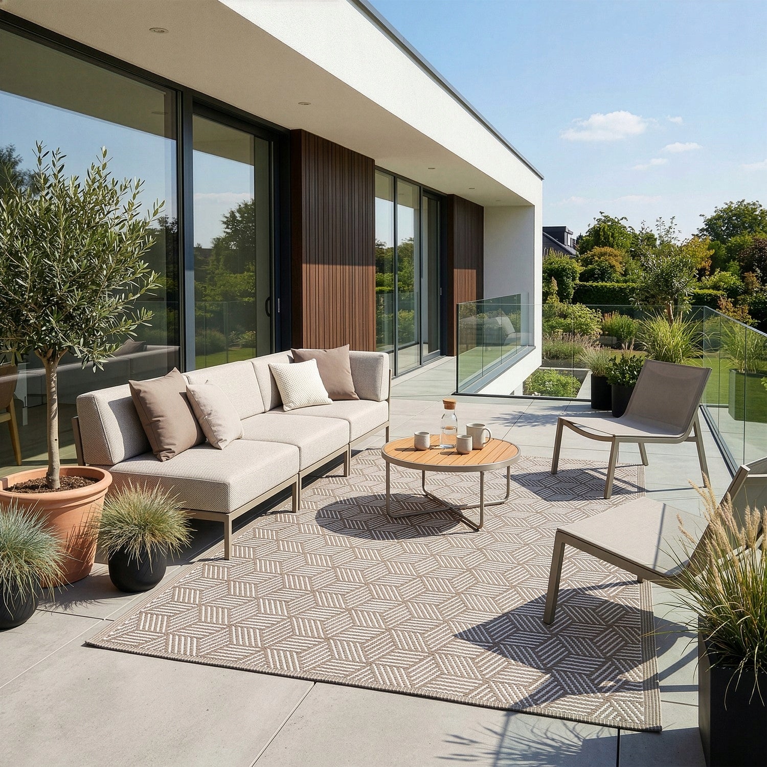 OUTDOOR CARPET 160x230 cm WATERPROOF TERRACE MAT FOR TERRACE BALCONY GARDEN Manufacturer code Dywan zewnętrzny 160x230 LUZ BEIGE