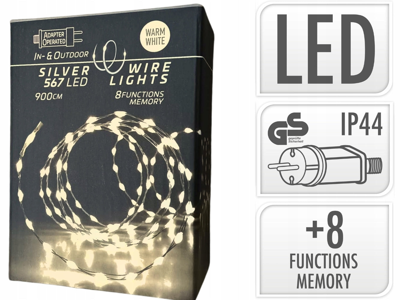 OUTDOOR GARLAND For garden 567 white LED on wire 230V Driver - 9 m