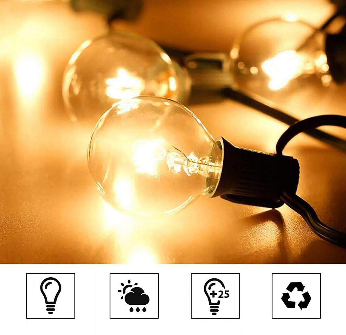 OUTDOOR GARLAND LIGHTS, 25+3, 8M, LED LIGHT CHAINS FOR GARDEN Length 8 cm