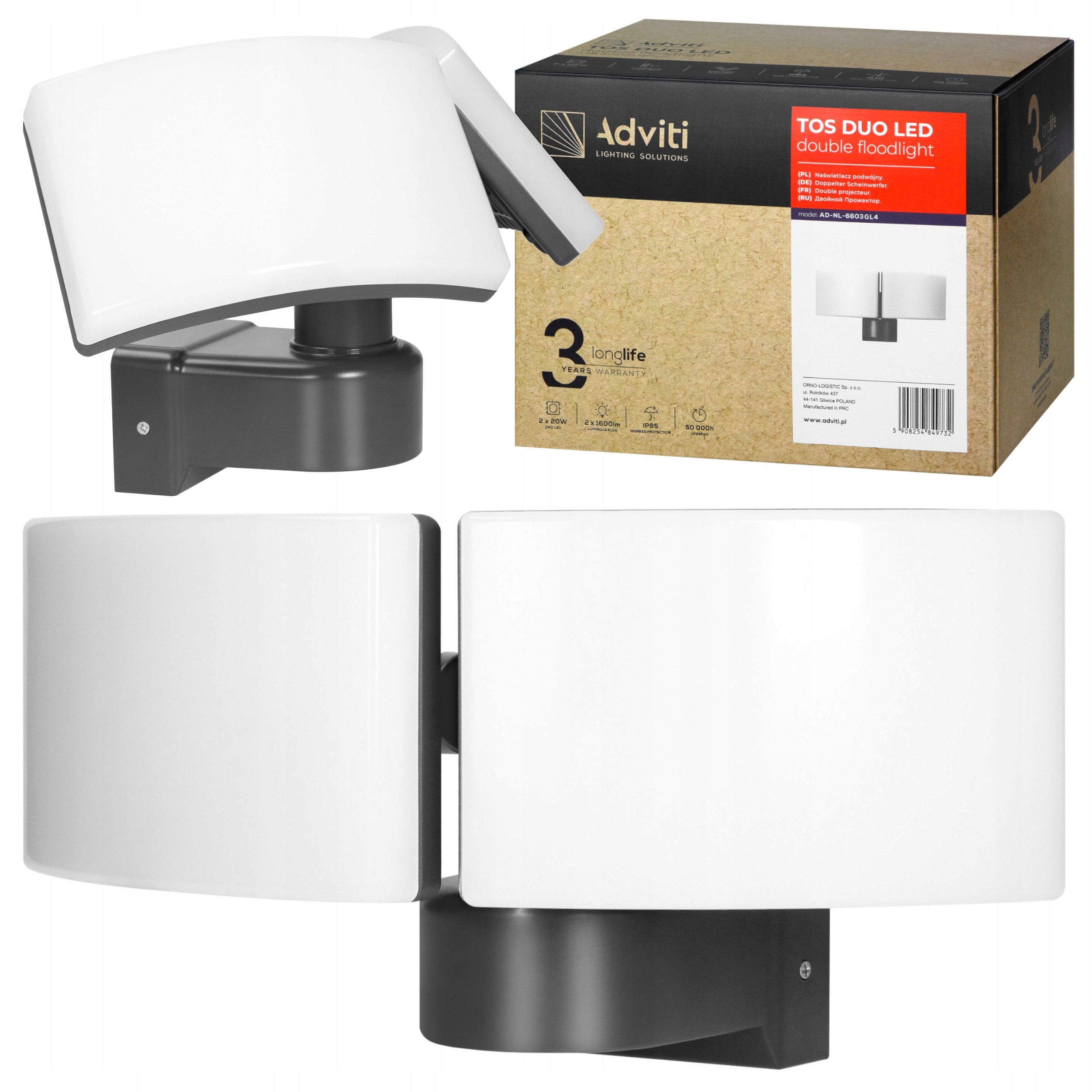 OUTDOOR LAMP DOUBLE HALOGEN LED 2x20W FLOODLIGHT MOVABLE LAMPSHADES IP65