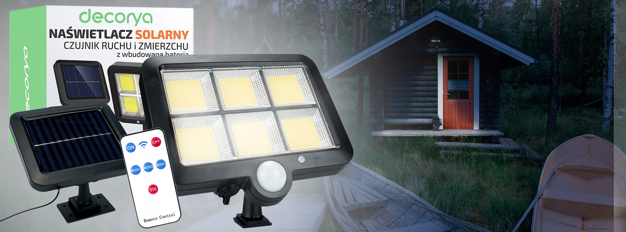OUTDOOR LED LAMP WITH SOLAR PANEL PHOTOCELL FOR MOTION SENSOR IP65 Packaging status original