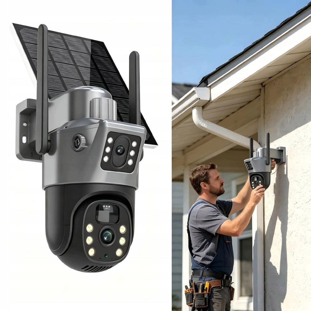OUTDOOR SOLAR CAMERA 4K TWO LENSES 4G SIM CARD 8MP APPLICATION PANEL