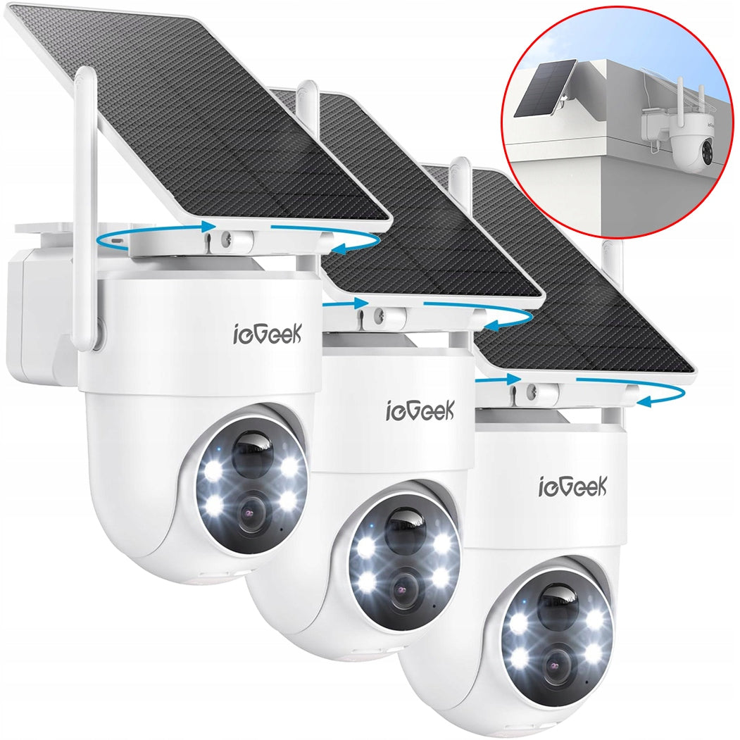 OUTDOOR SOLAR CAMERA ROTATING WIRELESS WIFI 2K 3MPx 2.4GHz 3pcs