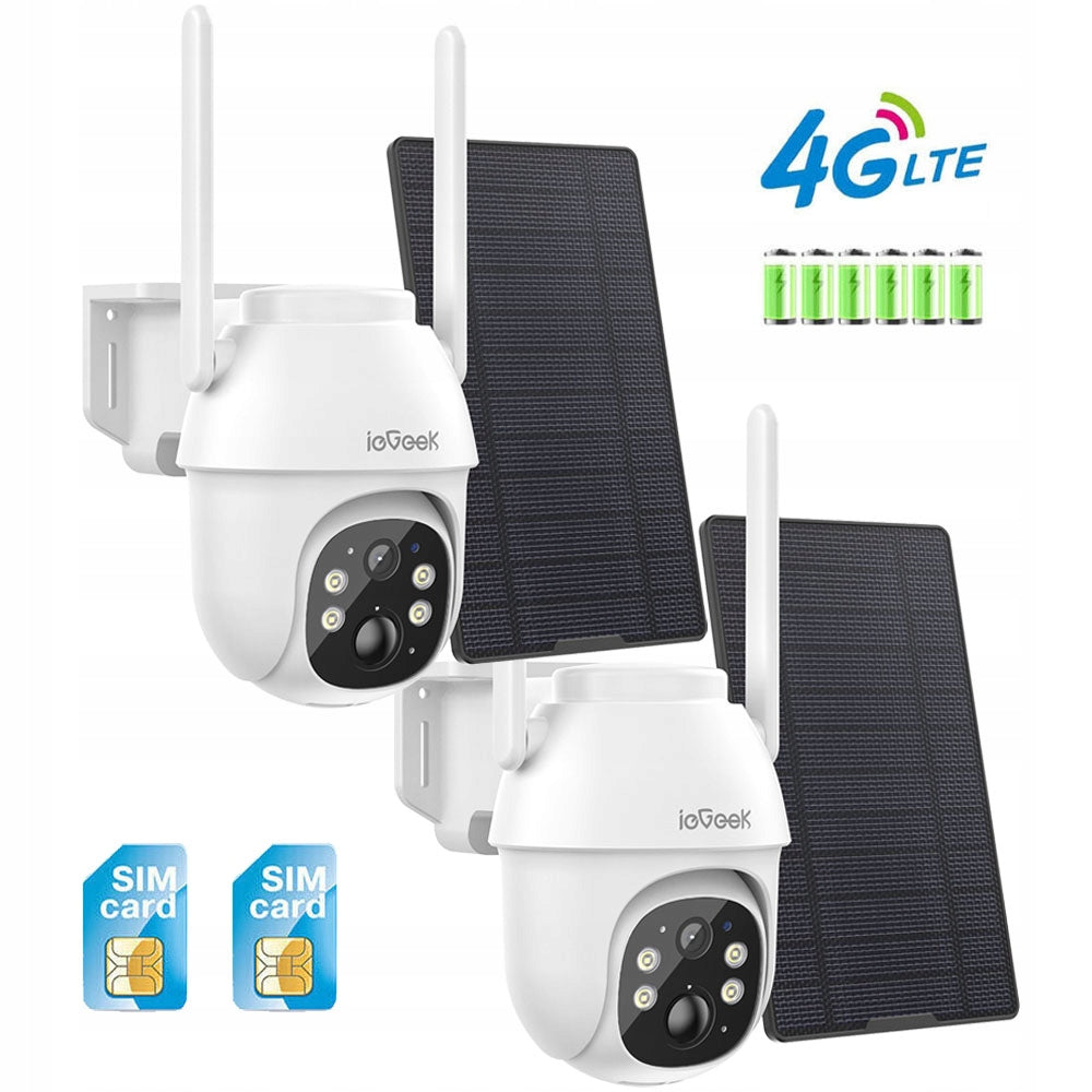 OUTDOOR SOLAR ROTATING IP CAMERA FOR SIM CARD 4G LTE GSM 2K 3MPx 2pcs