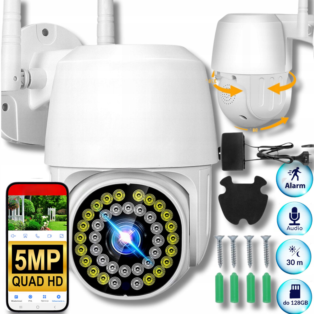 OUTDOOR WIFI CAMERA ROTATING 5MPx IP IR INTERNAL FULL HD RECORDING