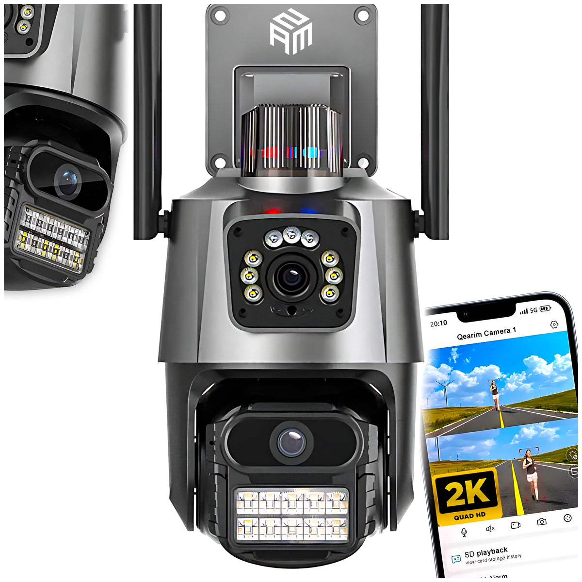 OUTDOOR WIFI CAMERA ROTATING IP DUAL 2K 2x2MPx APP AND ALARM Product weight with unit packaging 1 kg