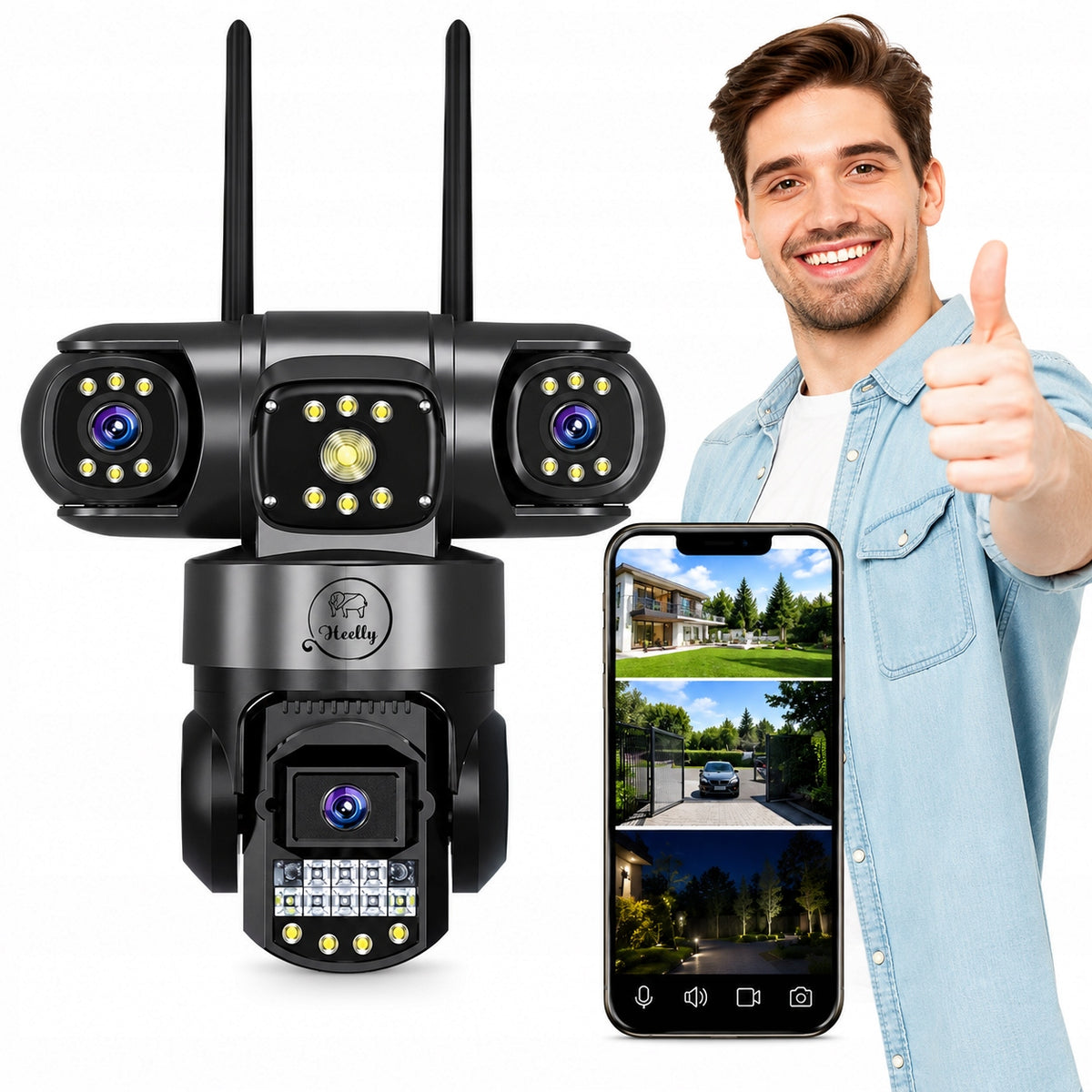 OUTDOOR WIFI CAMERA ROTATING TRIPLE 3X4MP PTZ ZOOM ALARM IP66