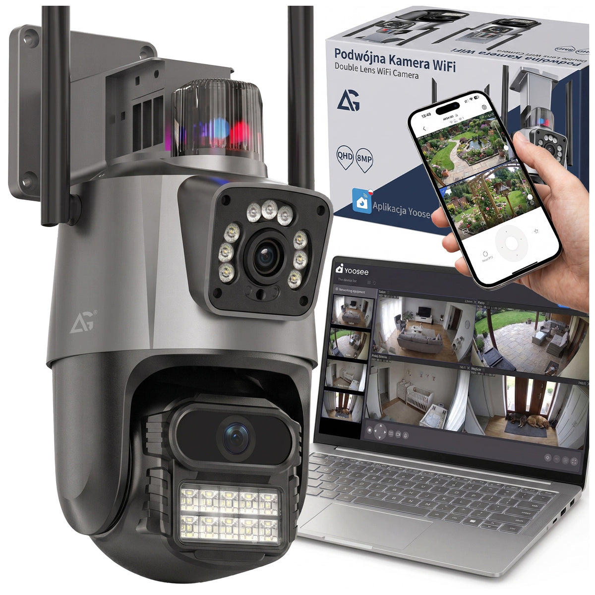 OUTDOOR WIFI CAMERA TWO LENSES PC/ANDROID/IPHONE APP + 5M CABLE