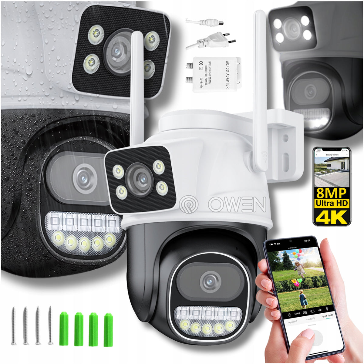 OUTDOOR WiFi ROTATING IP CAMERA Dual 2 Lenses 8MP Ultra HD ICSEE