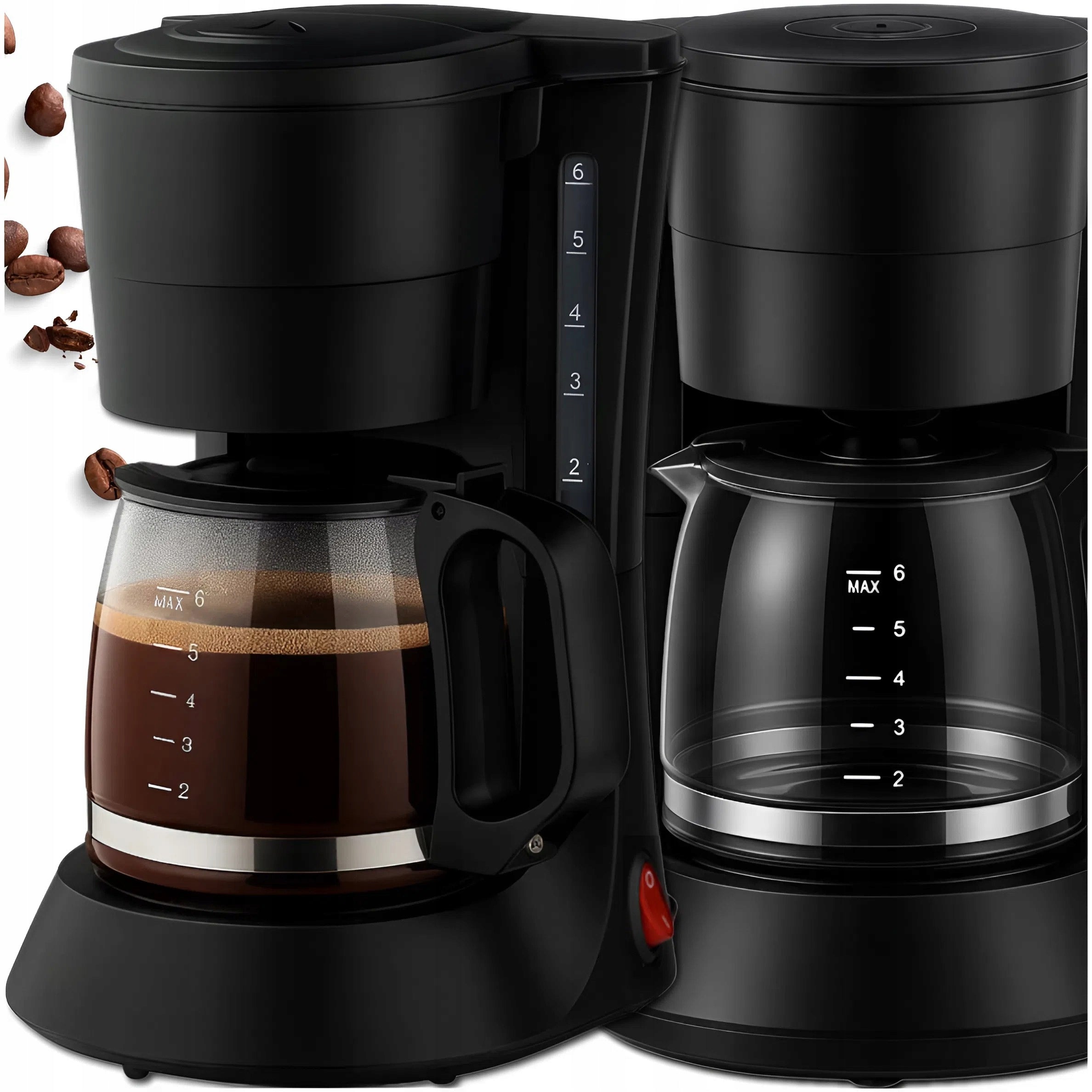 OVERFLOW COFFEE MAKER BLACK GLASS JUG 600ML COMPACT 600W