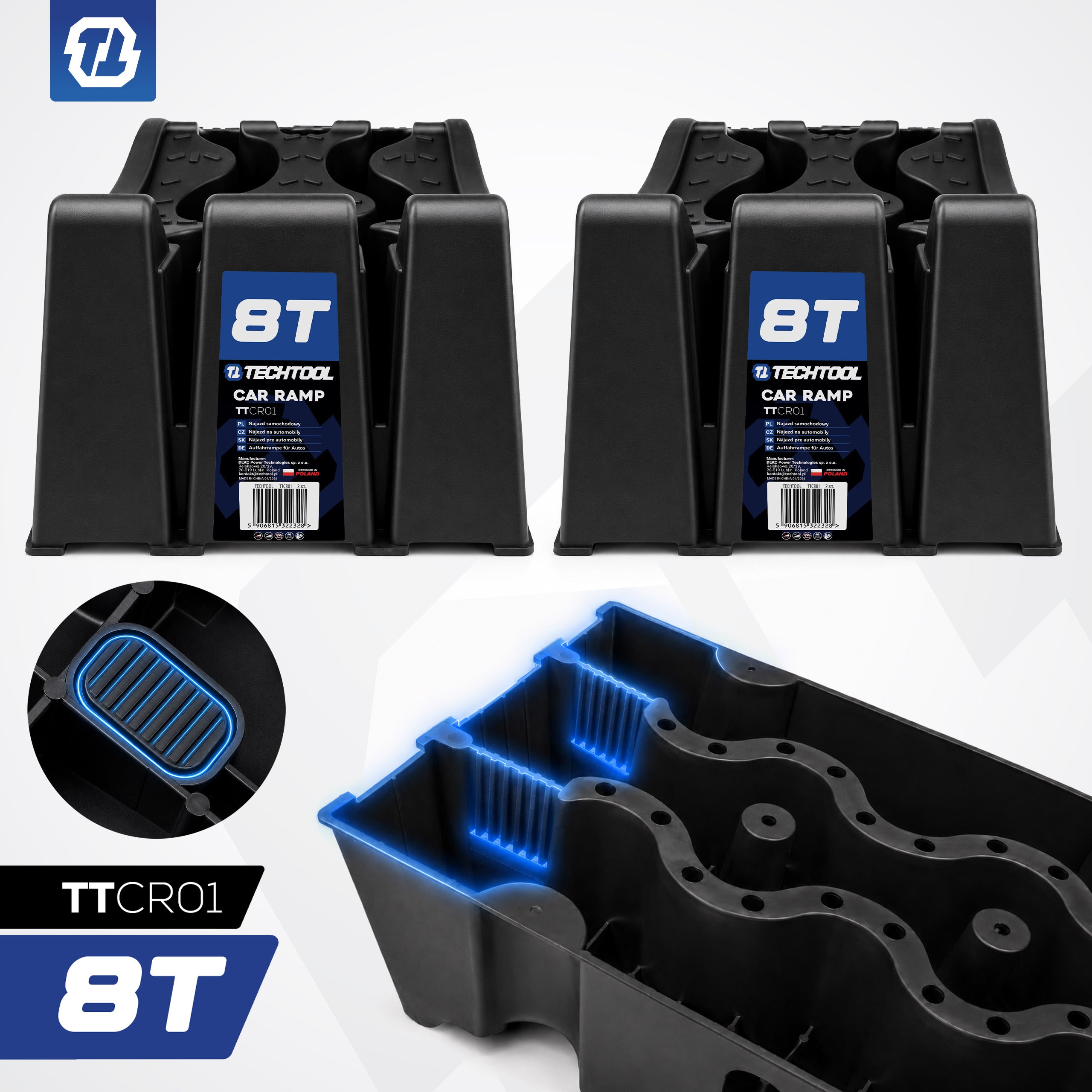 OVERRUN CAR RAMP 8 TONS 2 PCS HIGH DRIVEWAYS STACALABLE Manufacturer code TTCR01 NAJAZD SAMOCHODOWY