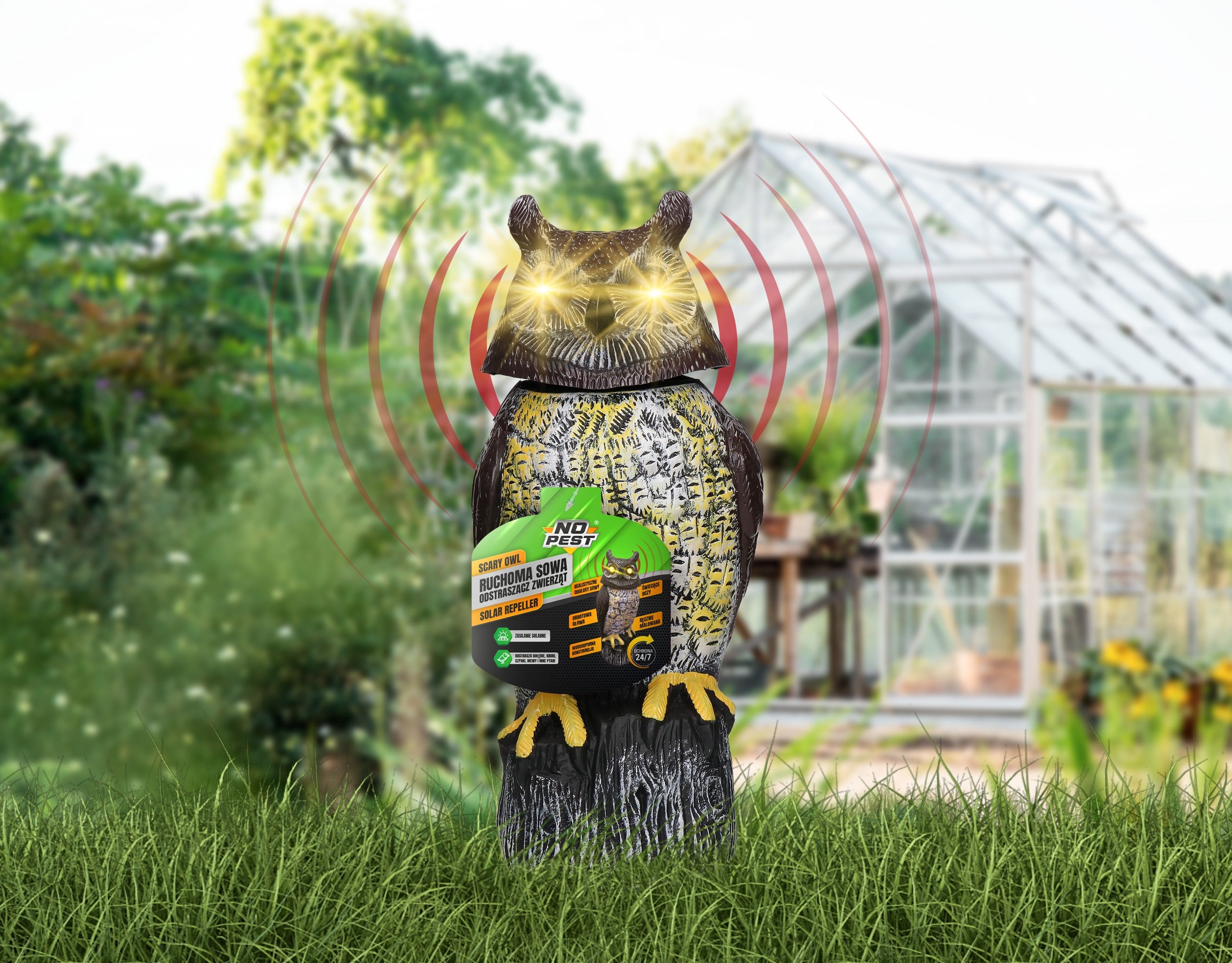 OWL SOLAR BIRD REPELLENT MOVABLE SOUND MOCK-UP OF BIRD OF PREY Certificates of conformity CE