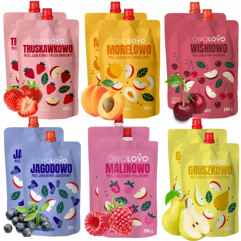 OWOLOVO Fruit Mousse for Children TUBES MIX OF FLAVORS 12 x 200 g