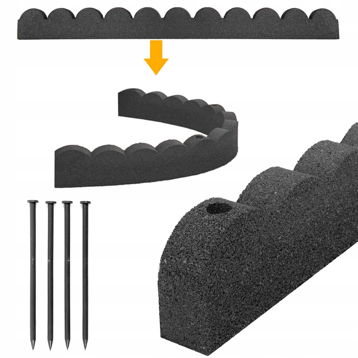 Kante zum Formen eines Bettes, gewellt, 120 x 5 x 10 cm 