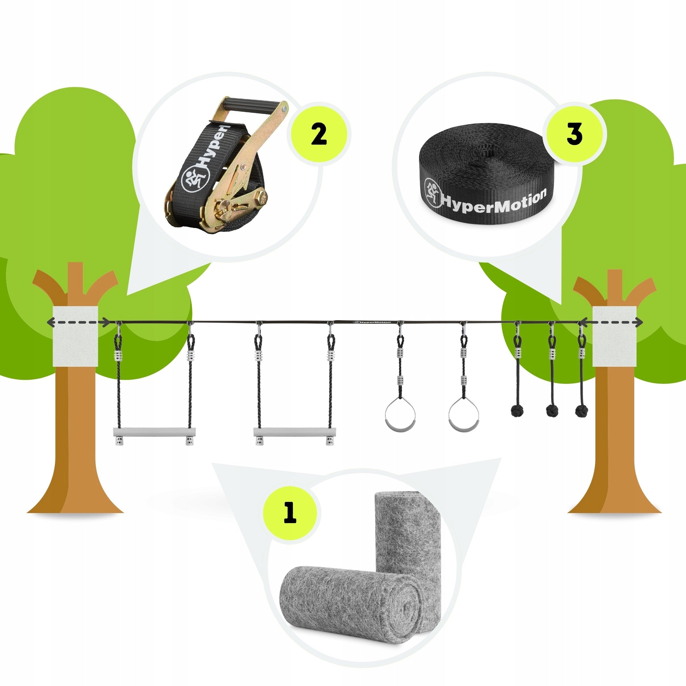 Obstacle course for children HyperMotion set slackline metal 7 obstacles Dominant material metal
