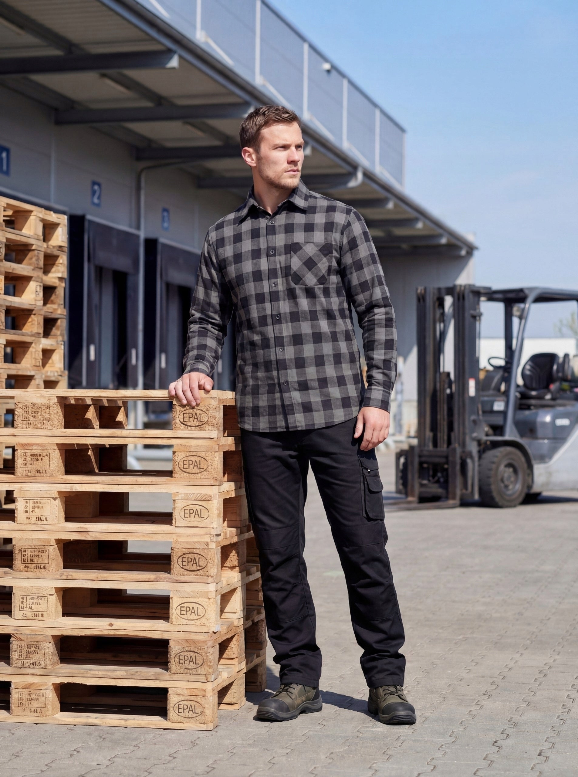 Occupational Health and Safety FLANNEL SHIRT Men's COTTON 100% Grey GRATING For Work Packaging status original