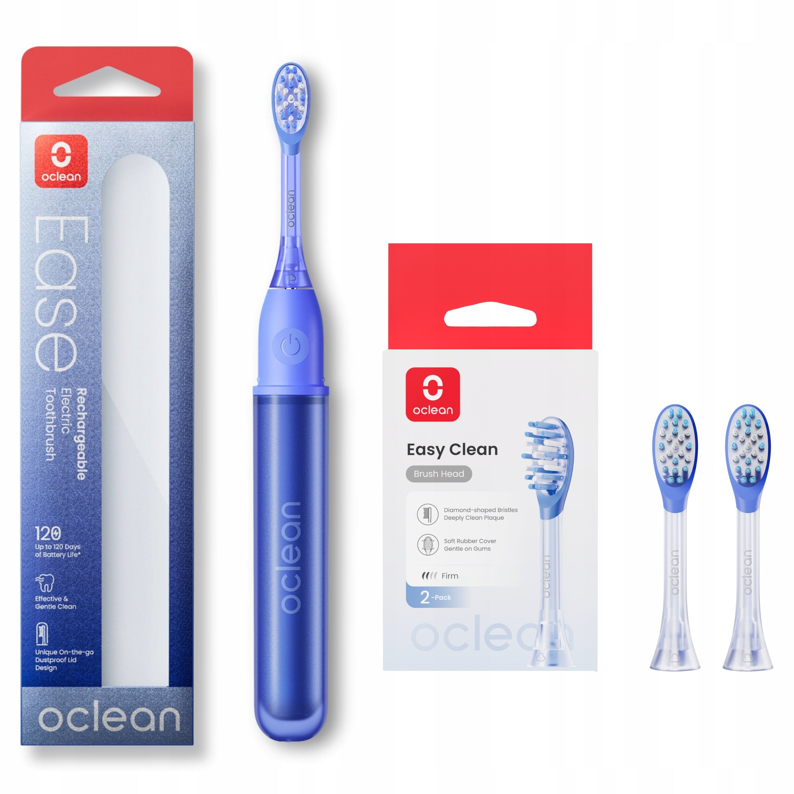 Oclean Ease Blue Electric Toothbrush Included with 2 Pack Tips