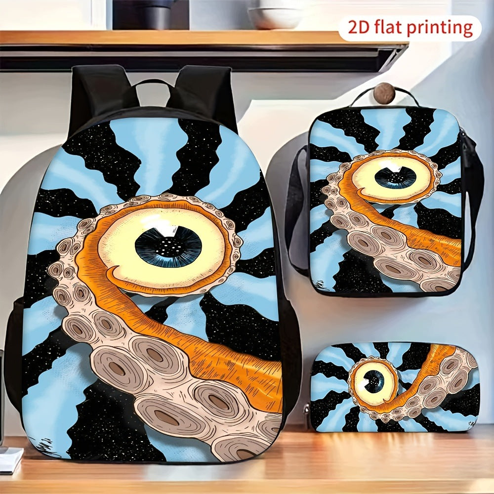 Octopus Print 3pc Backpack Set Lightweight Daycare Travel Bookbag
