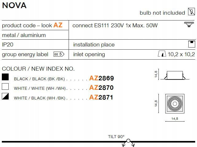 Azzardo įmontuojamas šviestuvas Nova White/Black