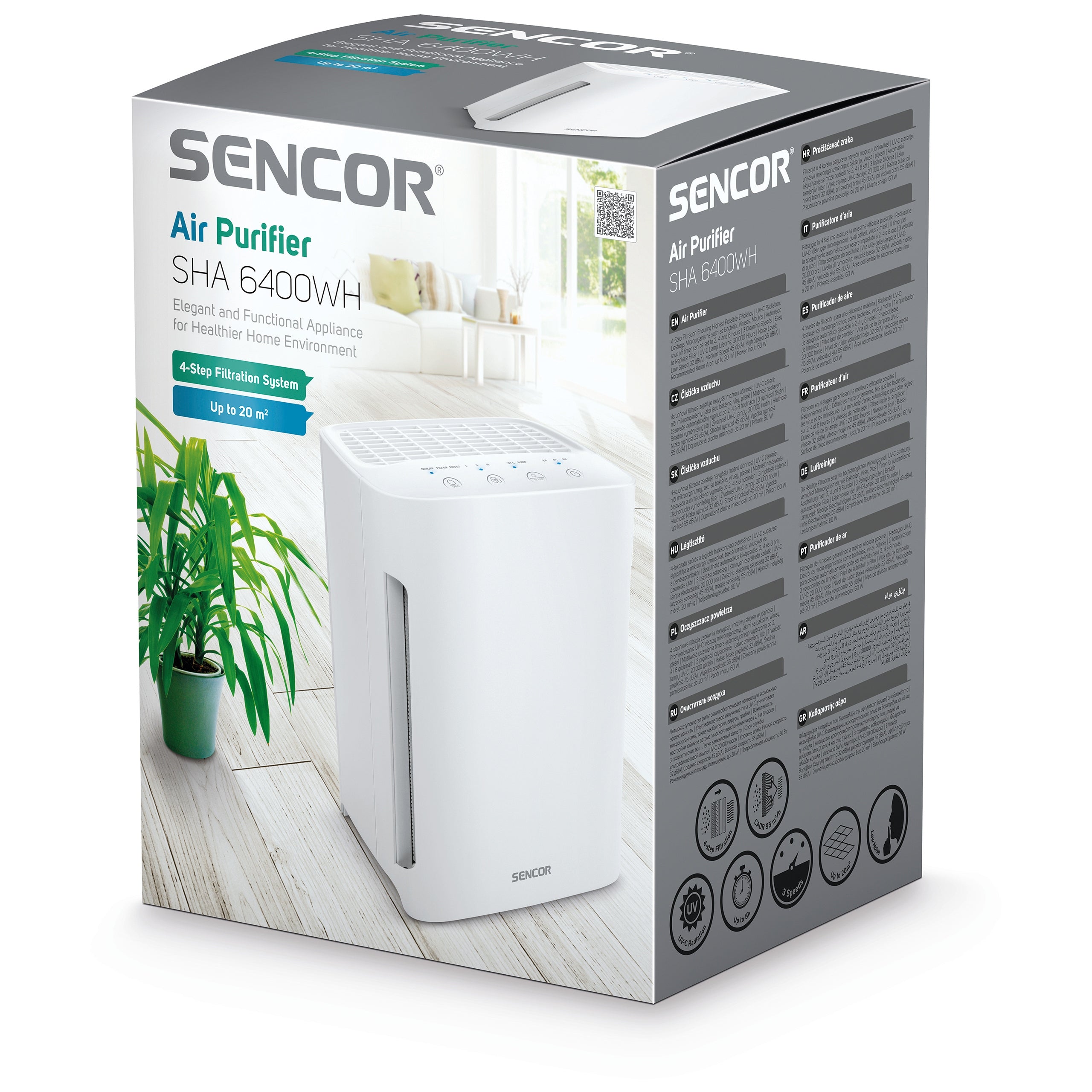 Luftreiniger Sencor SHA 6400WH-EUE3 4-Stufen, HEPA, UV+, 95 m3/h 