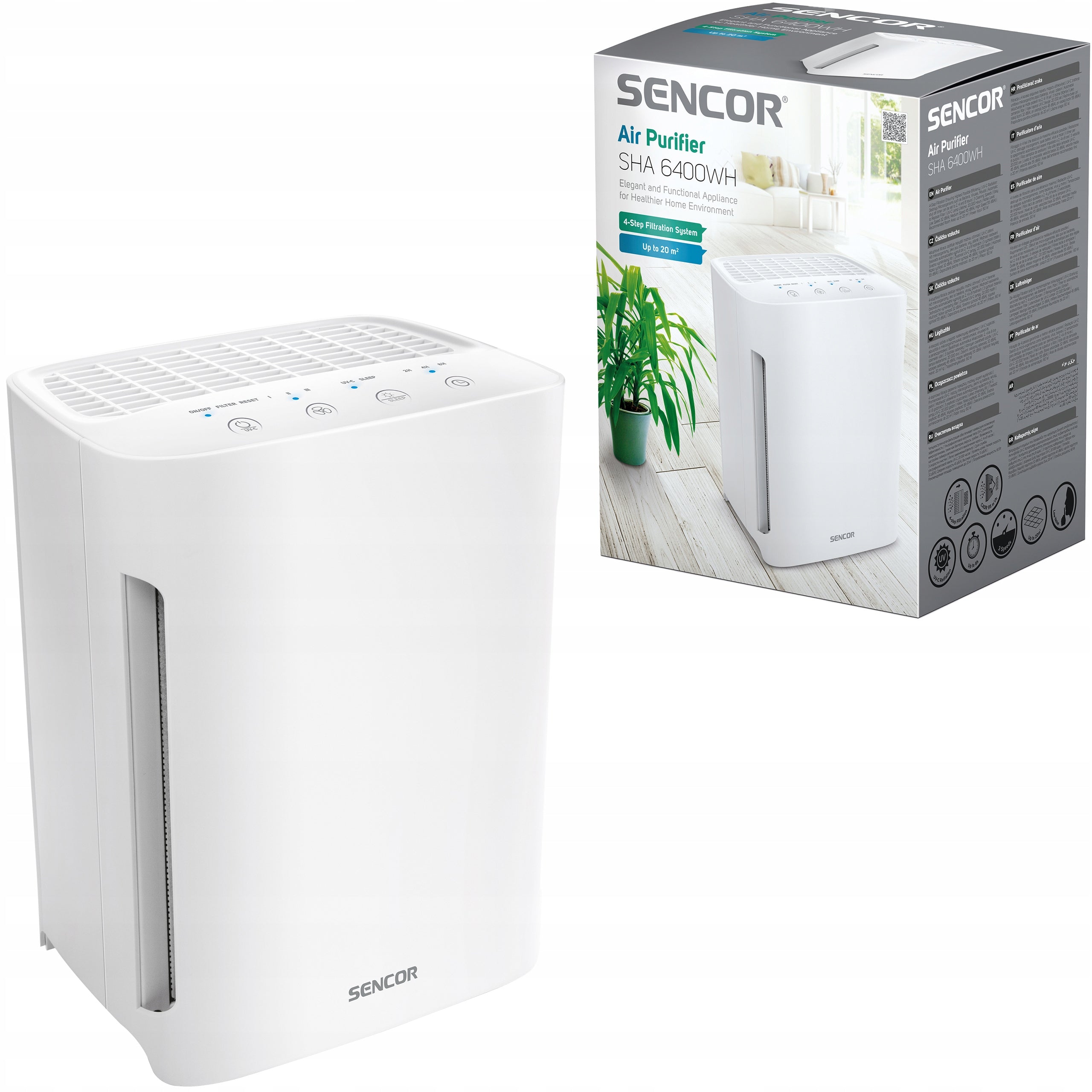 Luftreiniger Sencor SHA 6400WH-EUE3 4-Stufen, HEPA, UV+, 95 m3/h 