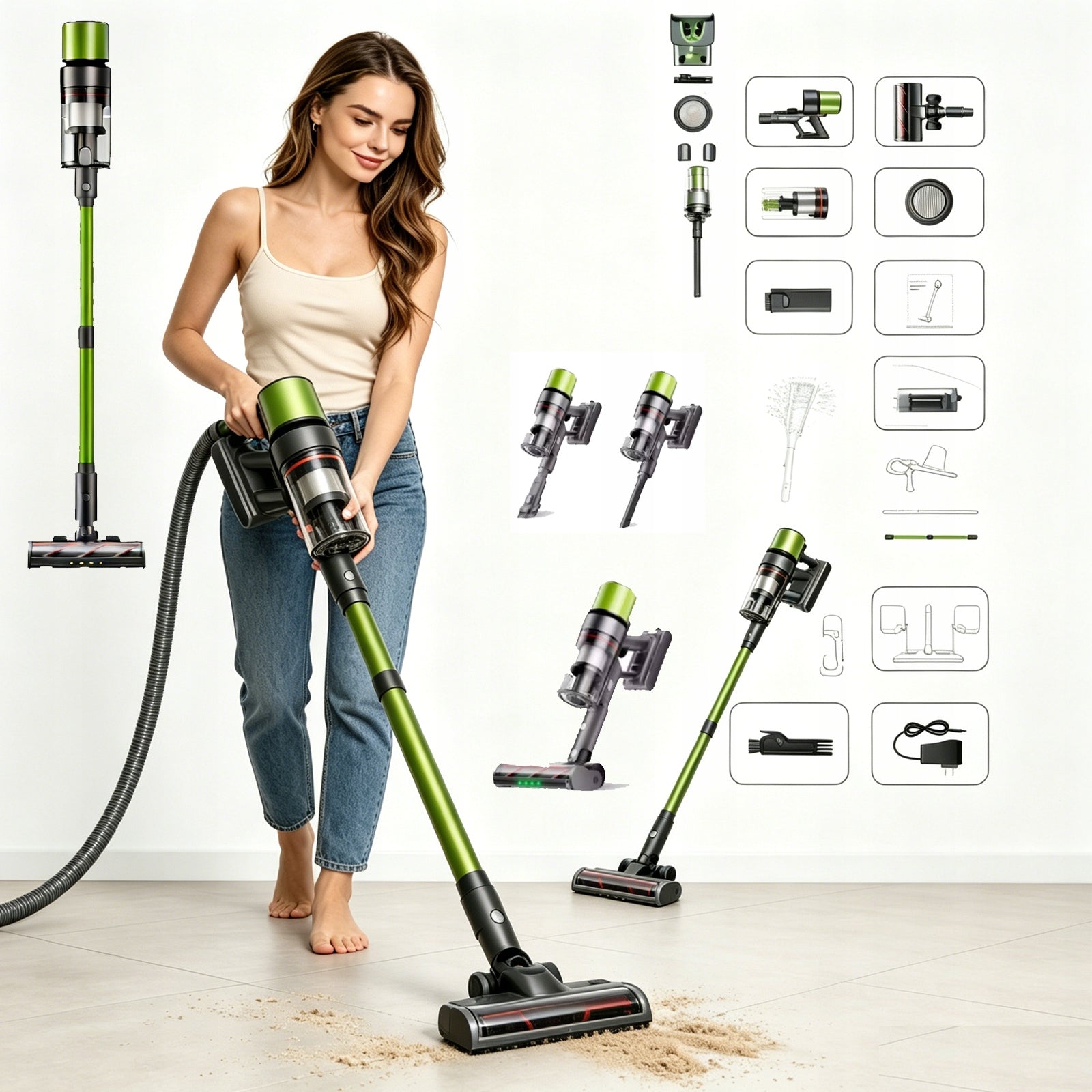 Odkurzacz pionowy bezprzewodowy SmartAi V6 Green 650W 24Ah 65KPa 80min