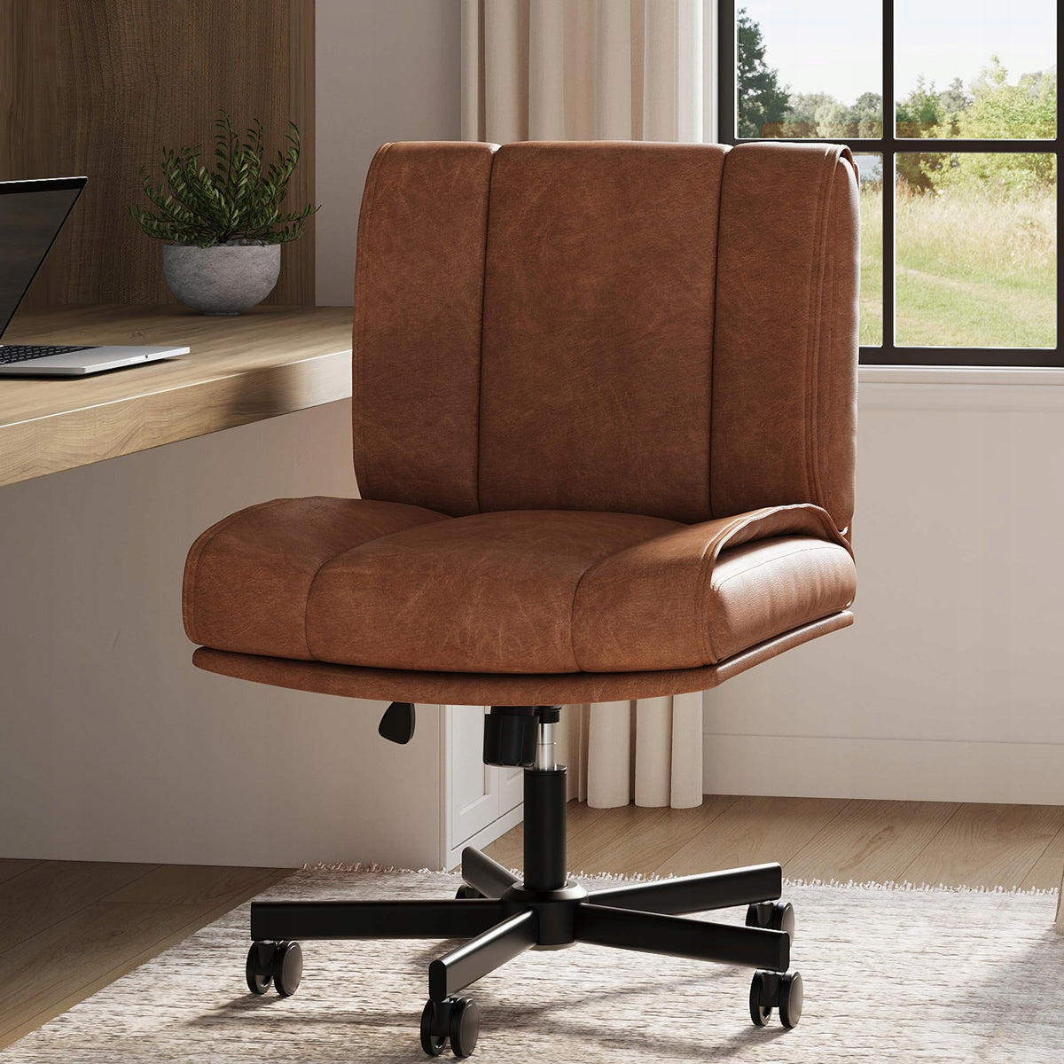 Office Chair, 360° Swivel Rolling Desk Chair with Adjustable Backrest,Brown