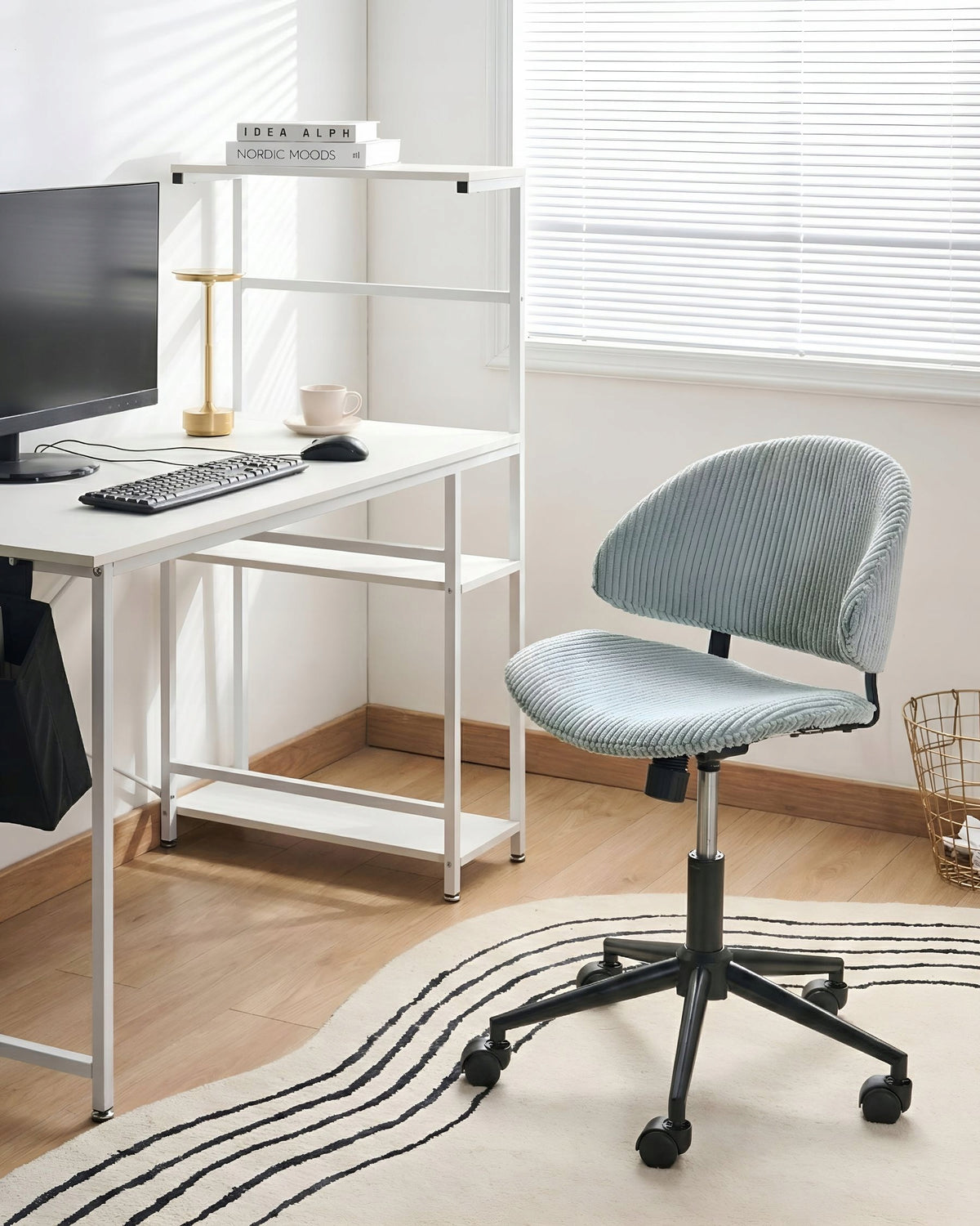 Office Chair Adjustable Corduroy Seat Blue Packaging status original