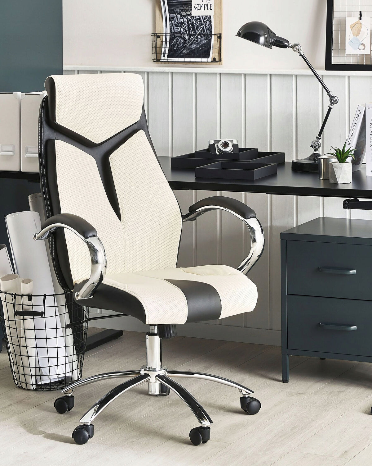 Office Chair Adjustable Faux Leather Beige Packaging status original