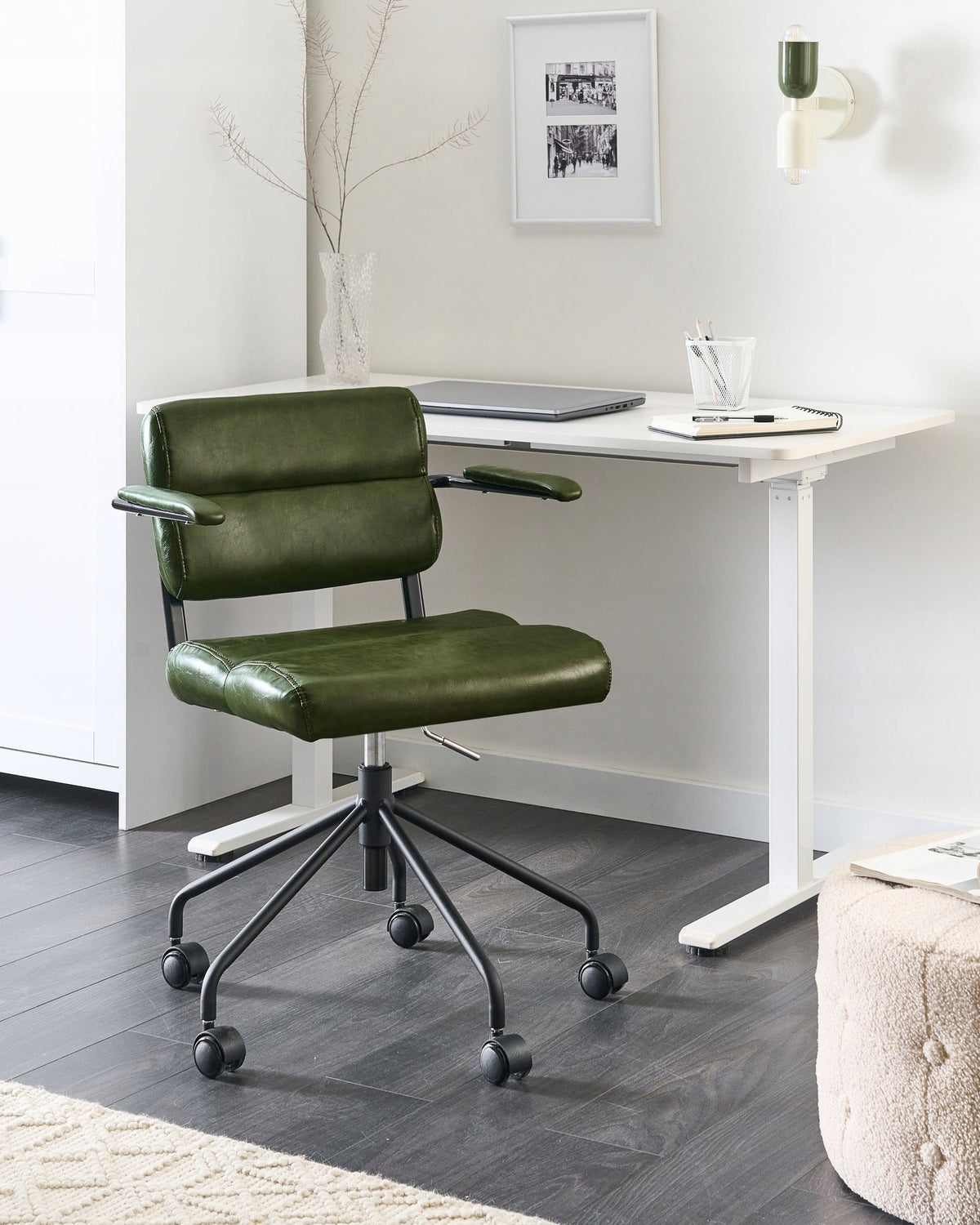 Office Chair Adjustable Faux Leather Dark Green Packaging status original