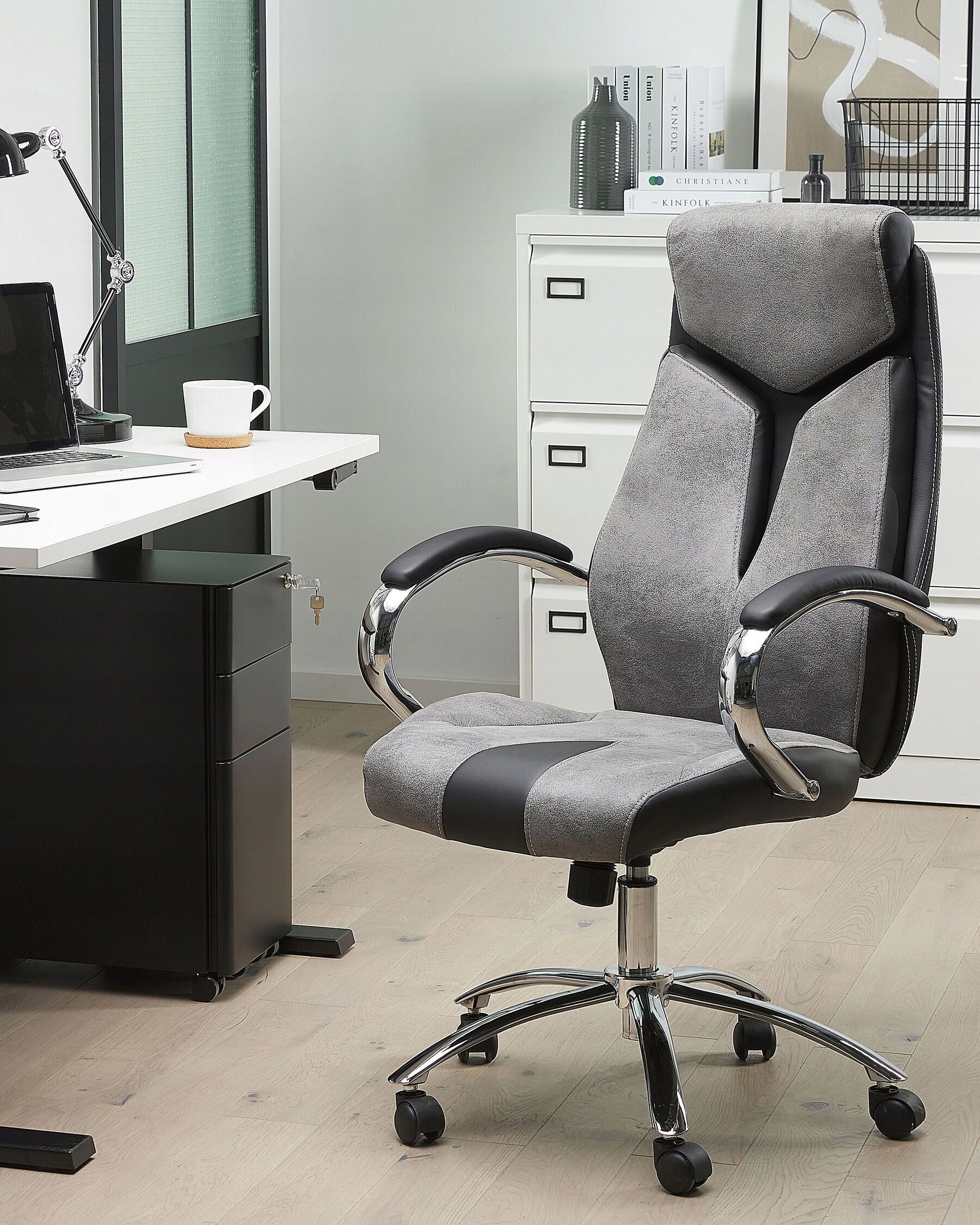 Office Chair Adjustable Faux Leather Grey Packaging status original