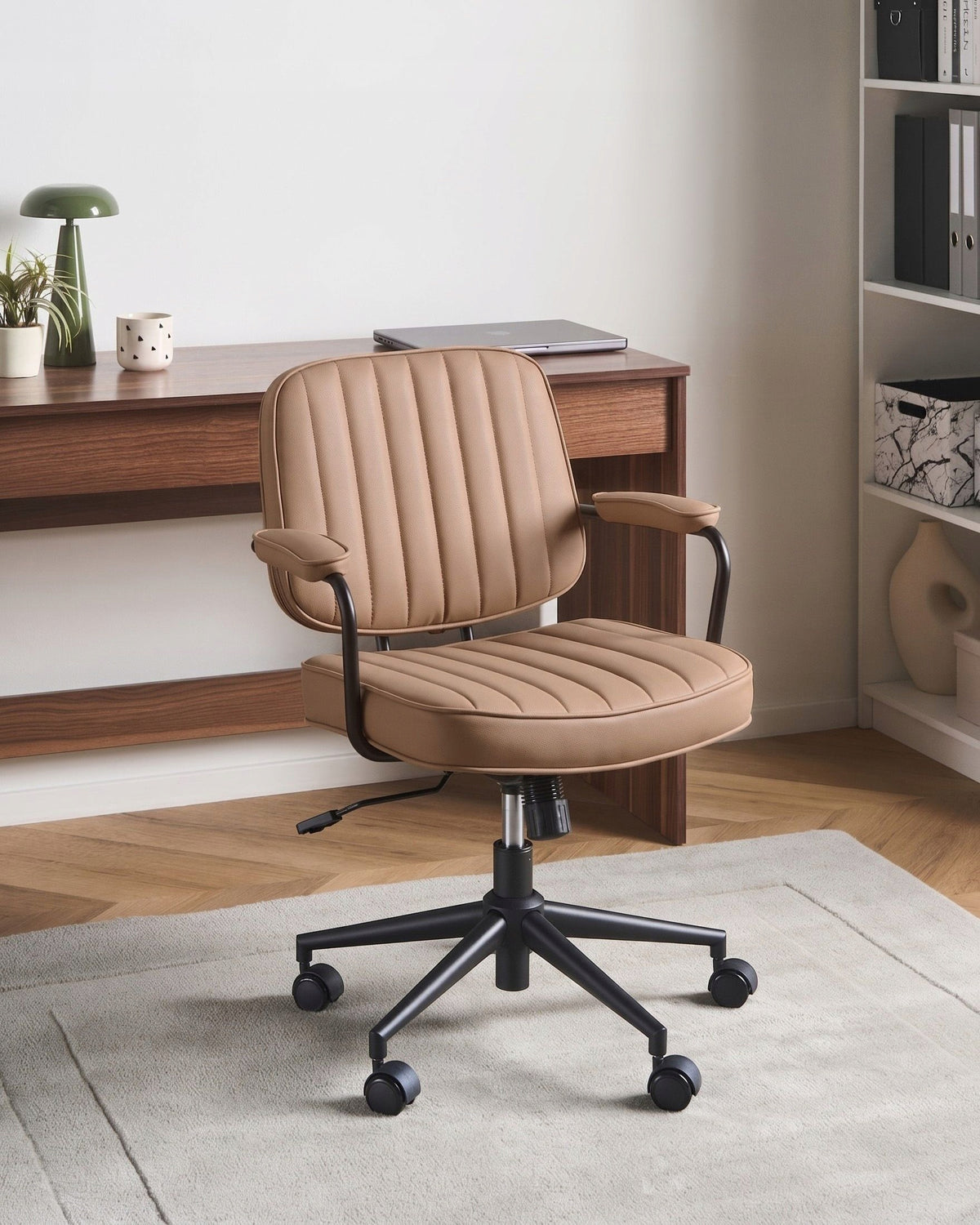 Office Chair Adjustable Faux Leather Light Brown Packaging status original