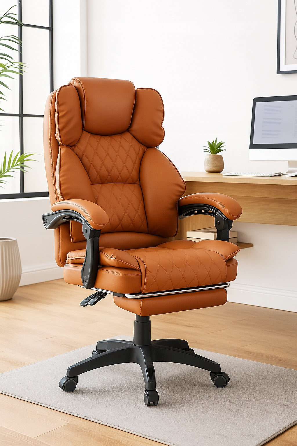 Office Chair Chef Swivel Footrest Work Desk Light Brown EAN (GTIN) 5908450176083