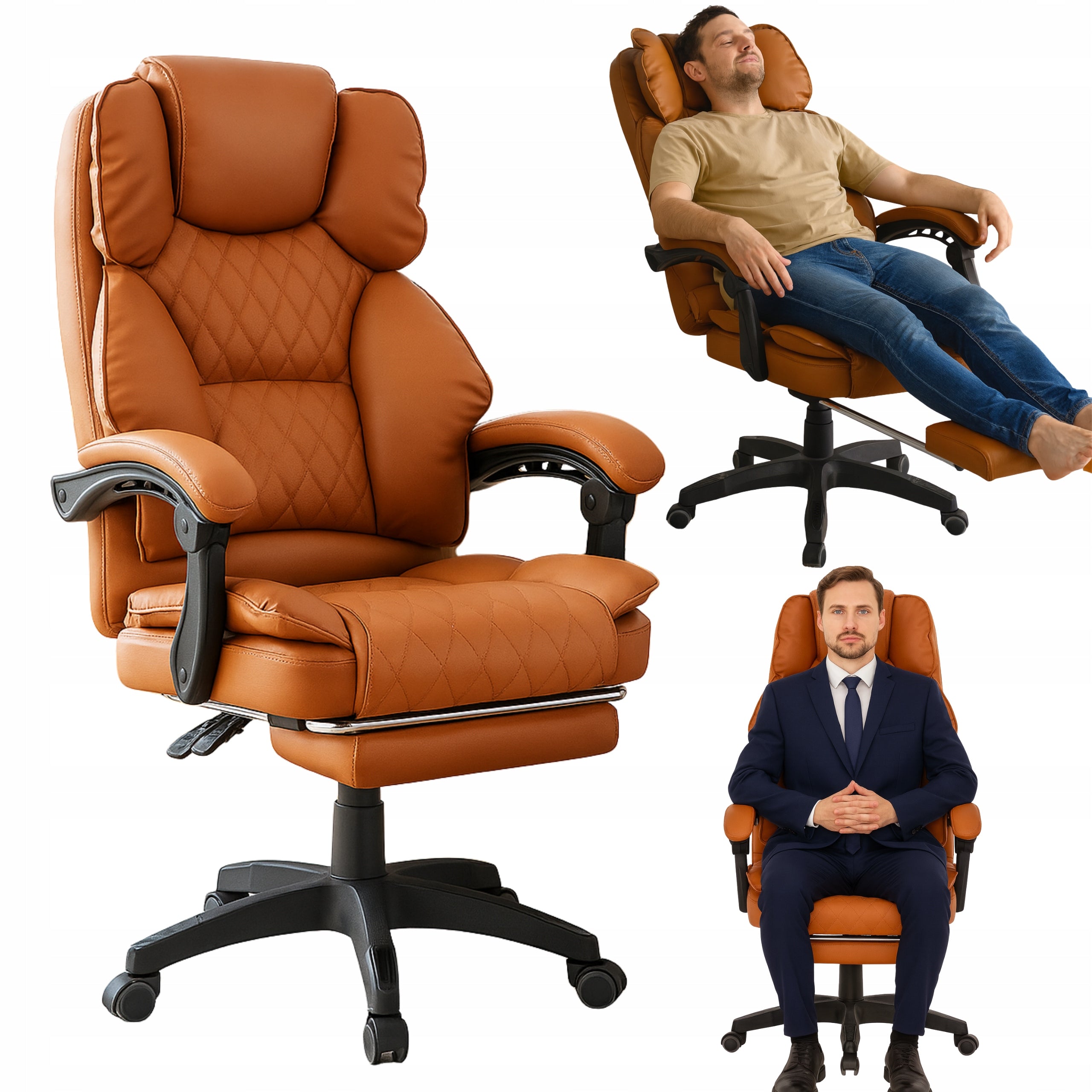 Office Chair Chef Swivel Footrest Work Desk Light Brown