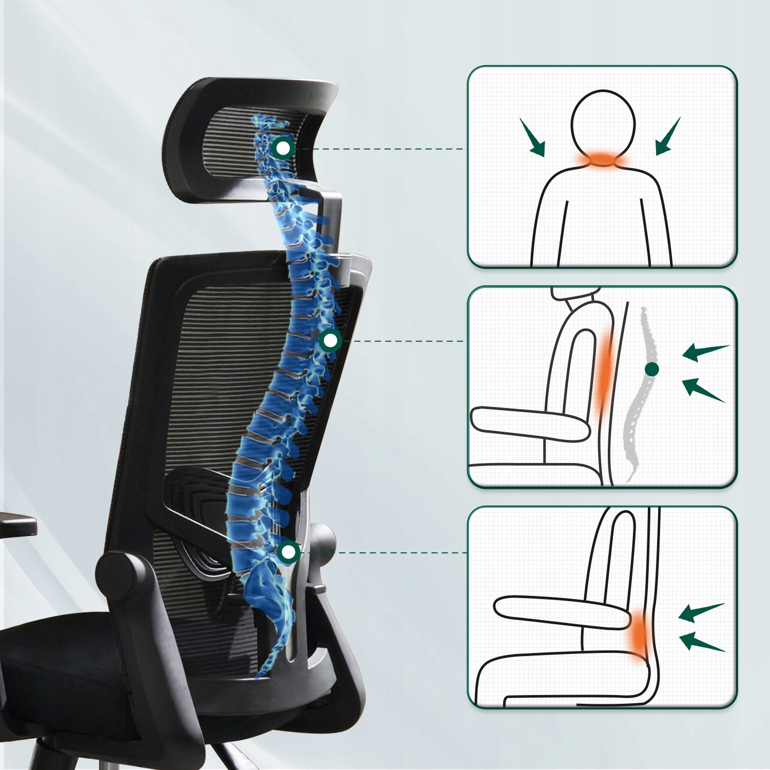 Office Chair Ergonomic Adjustable Head Lumbar Armrest Support Packaging status original
