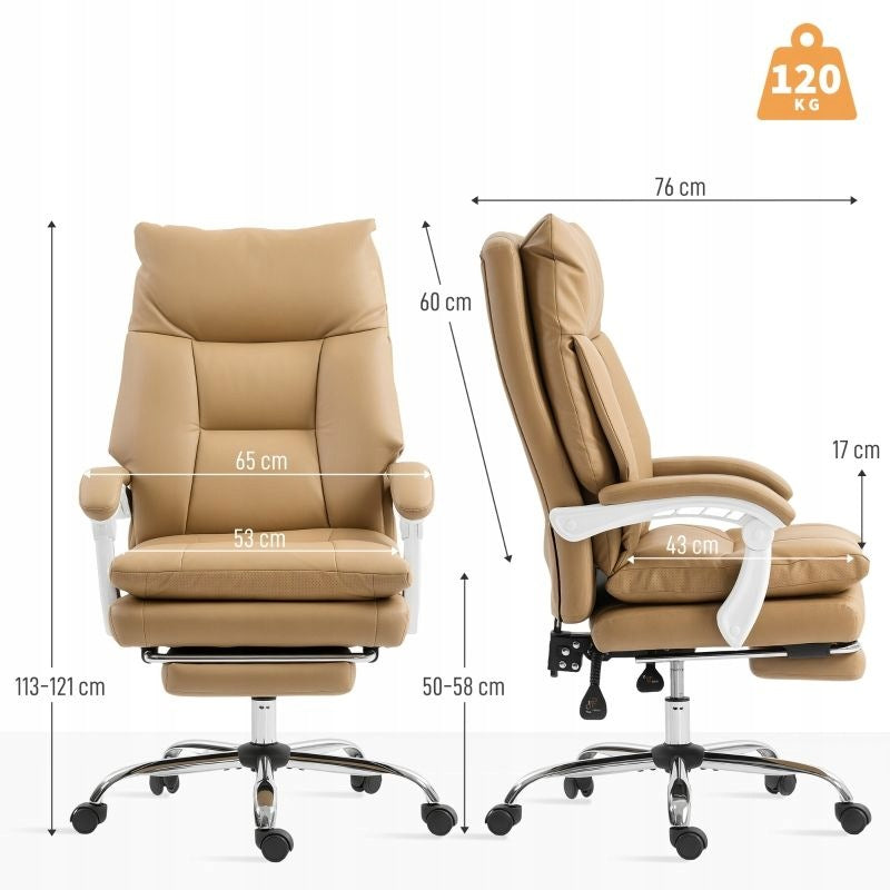 Office Chair Ergonomic Faux Leather Footrest Brown Brand no brand