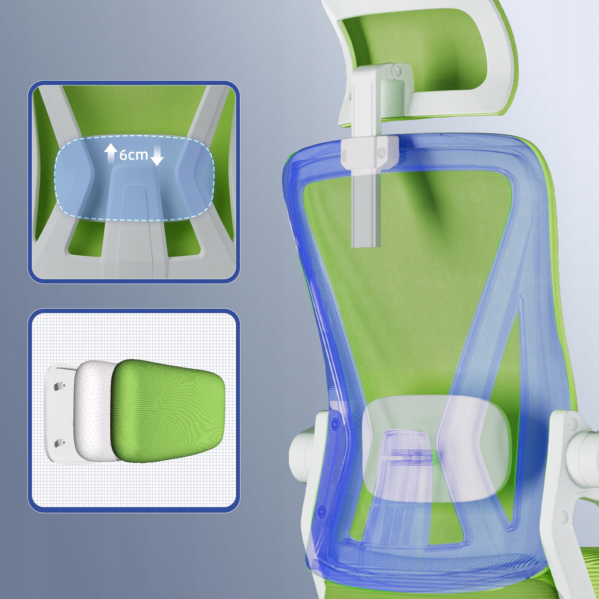 Office Chair Ergonomic Green Foldable Armrests Rocking Function 150KG Packaging status original