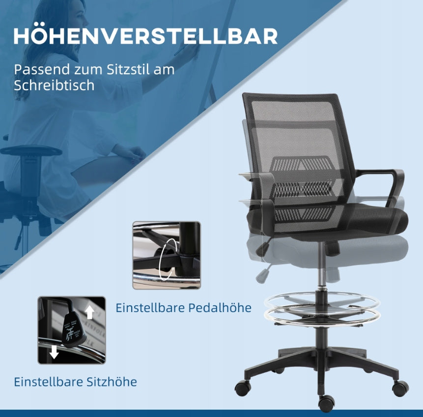 Office Chair Ergonomic Office Chair Adjustable with Footrest, Black Brand Vinsetto