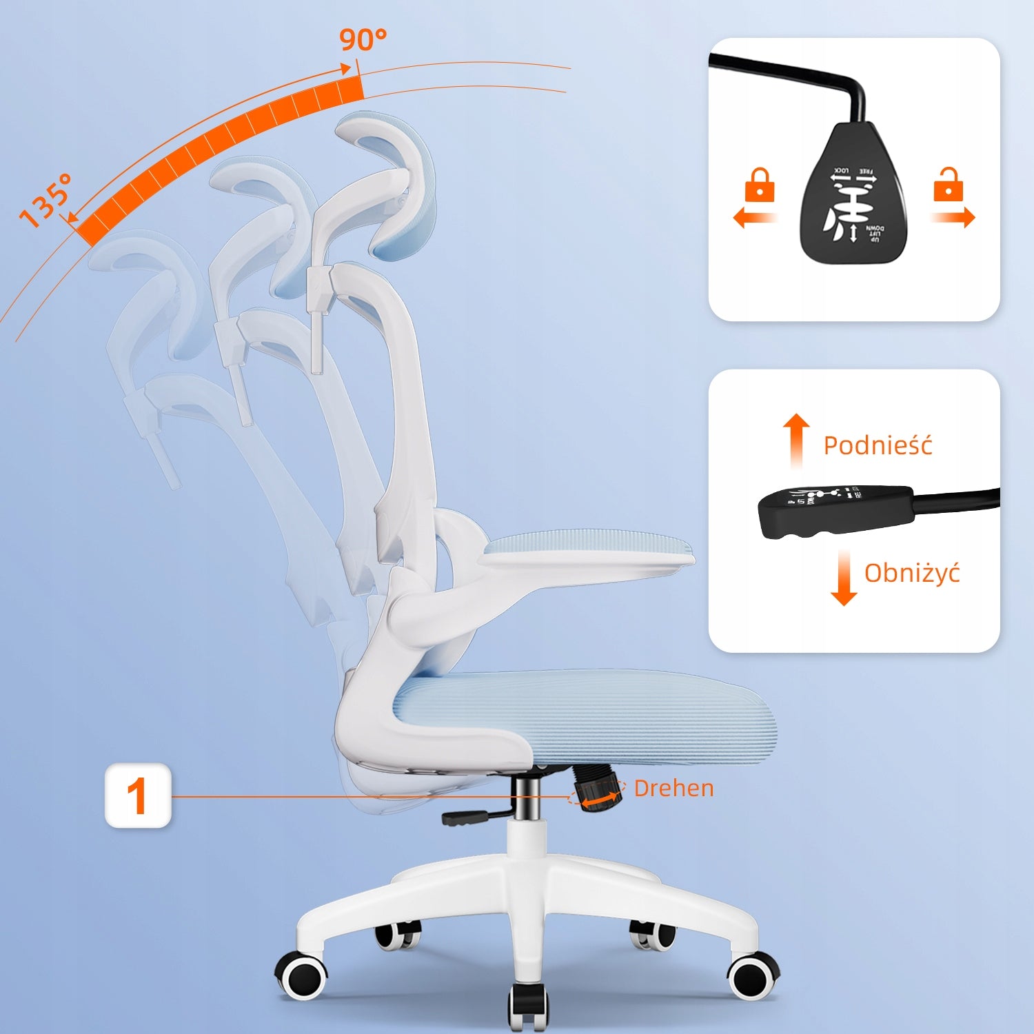 Office Chair Ergonomic Swivel Chair Adjustable Headrest Blue 150KG Manufacturer code RY252