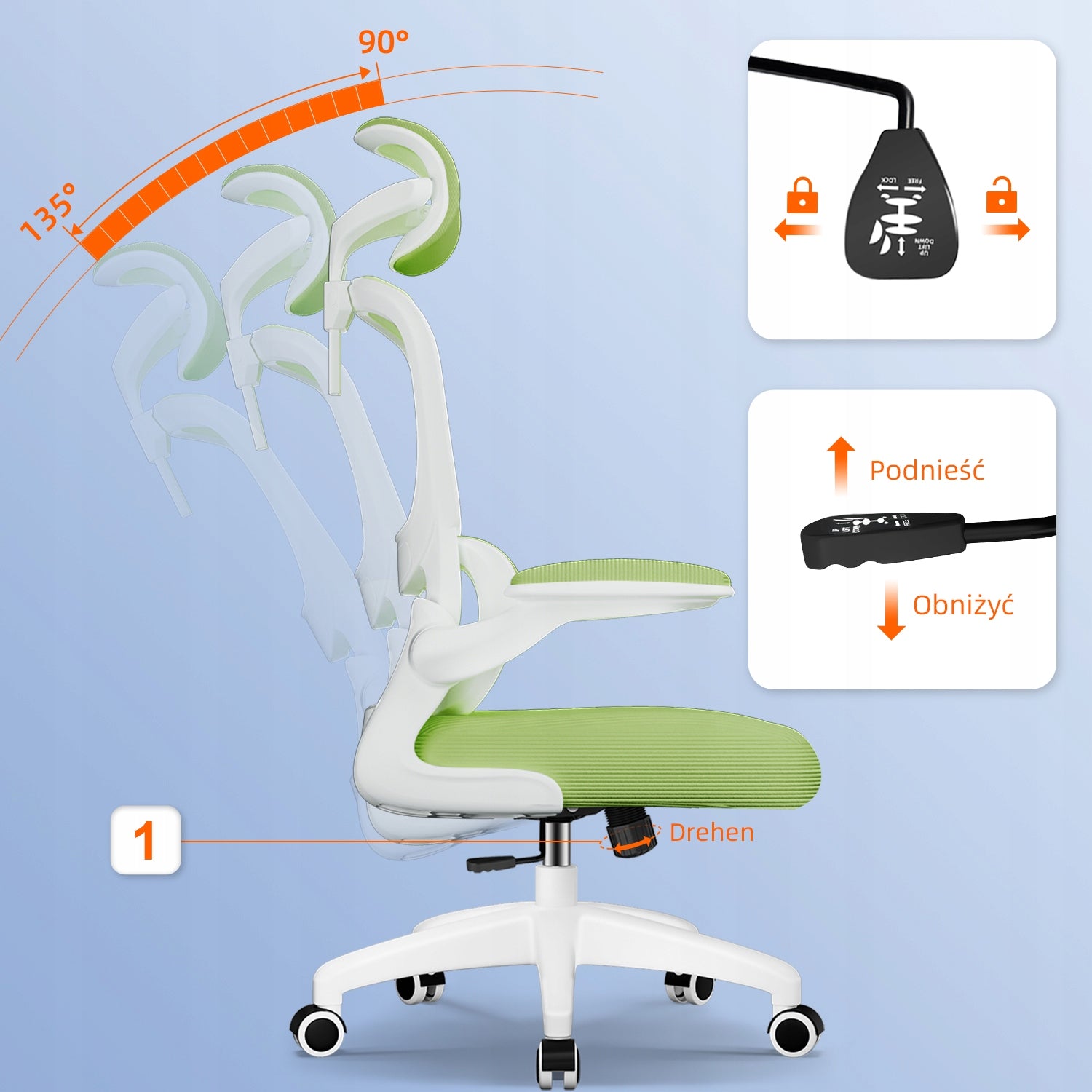 Office Chair Ergonomic Swivel Chair Adjustable Headrest Green 150KG Packaging status original