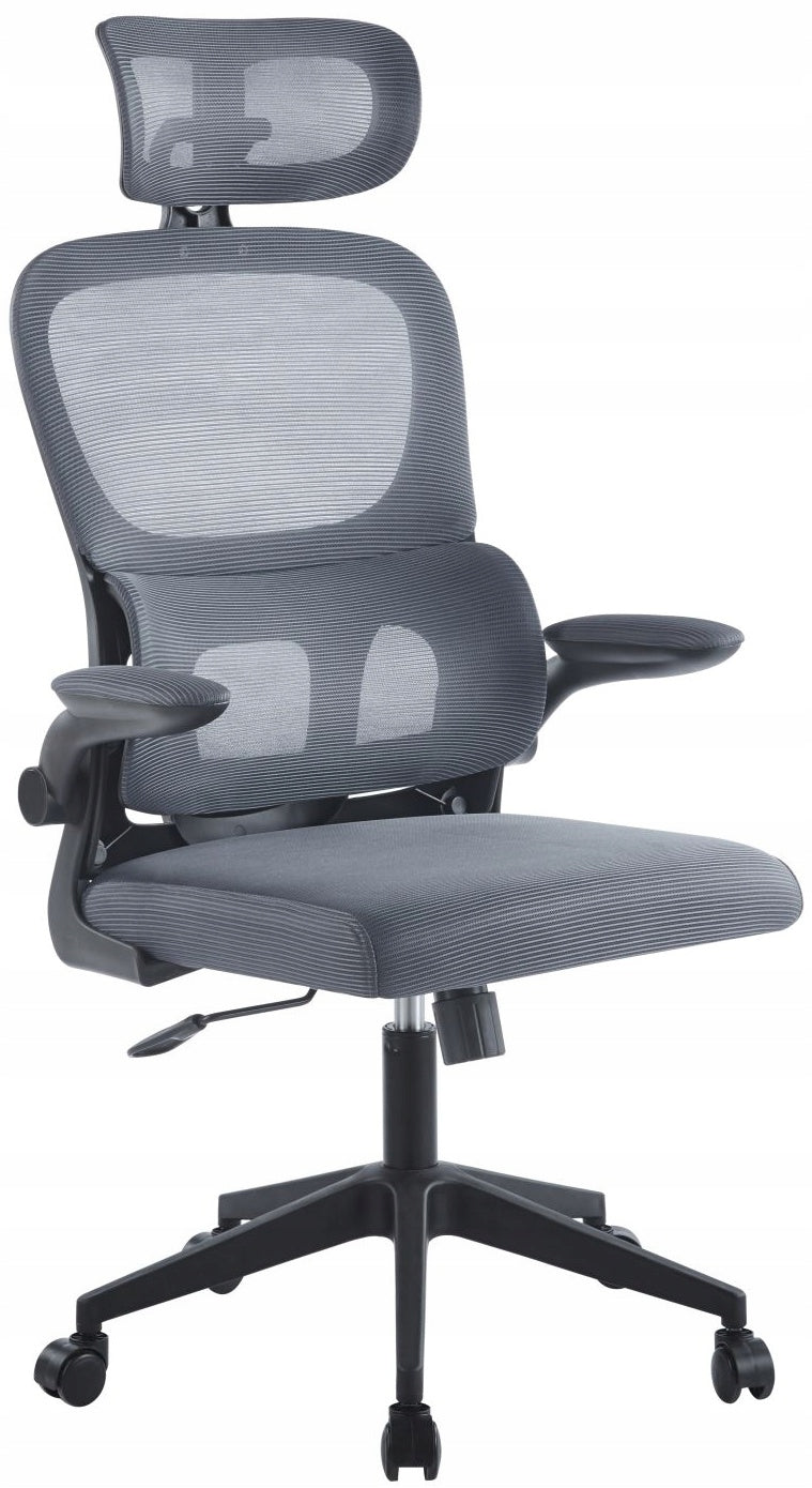 Office Chair LUCKY Grey | Ergonomic, Mesh Backrest, High, Fabric