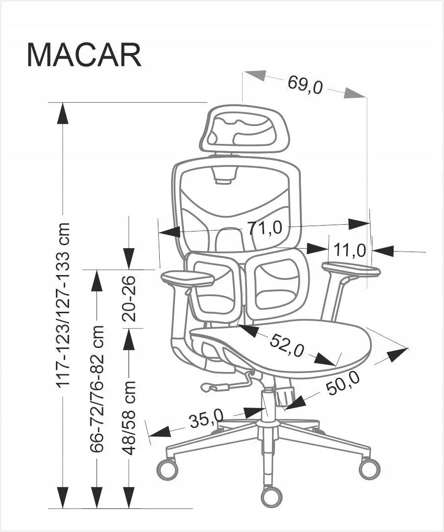 Office Chair MACAR Black Ergonomic Multiblock Mesh Halmar Brand Halmar