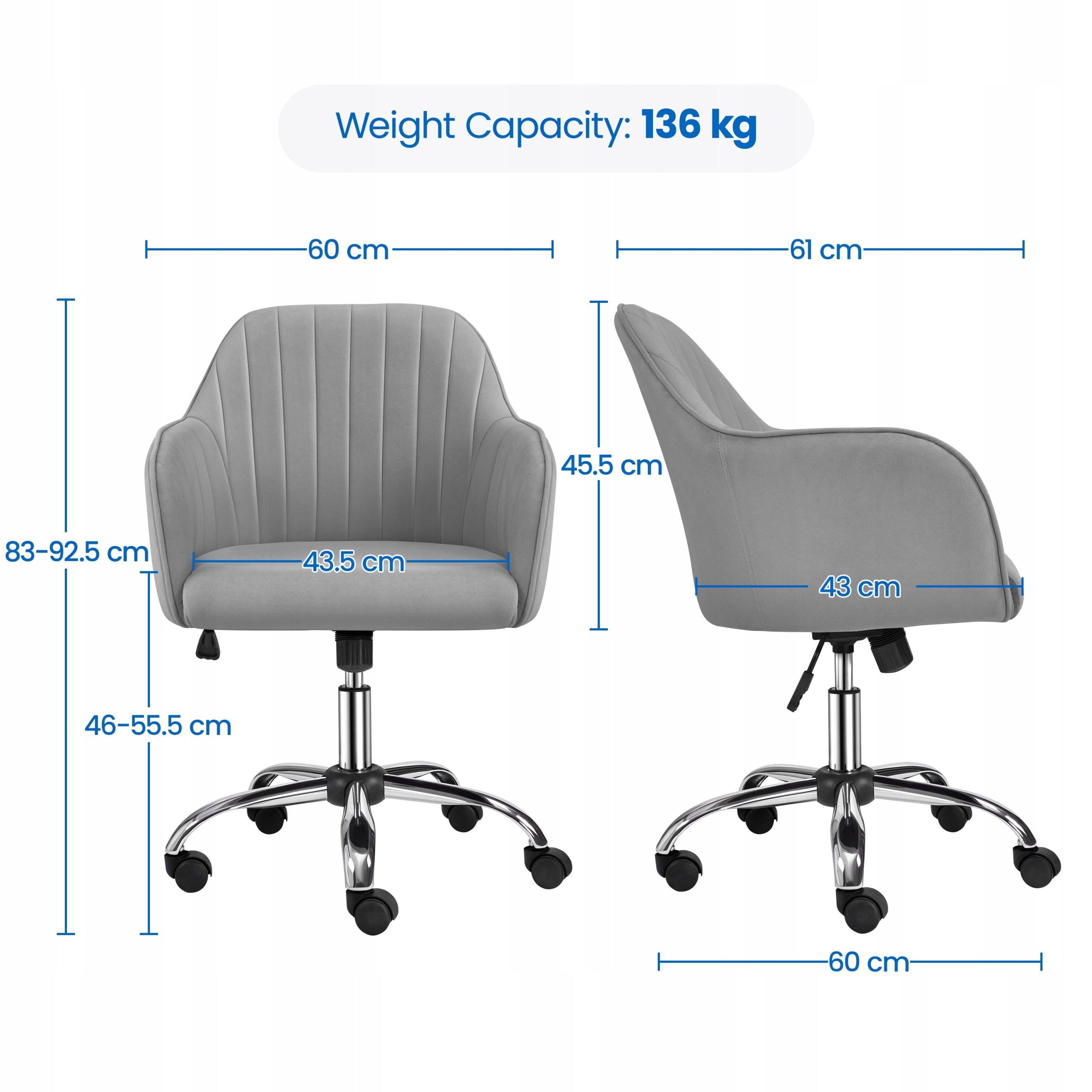 Office Chair Medium with Backrest, Swivel 360°, on Wheels, Light Grey Brand Yaheetech