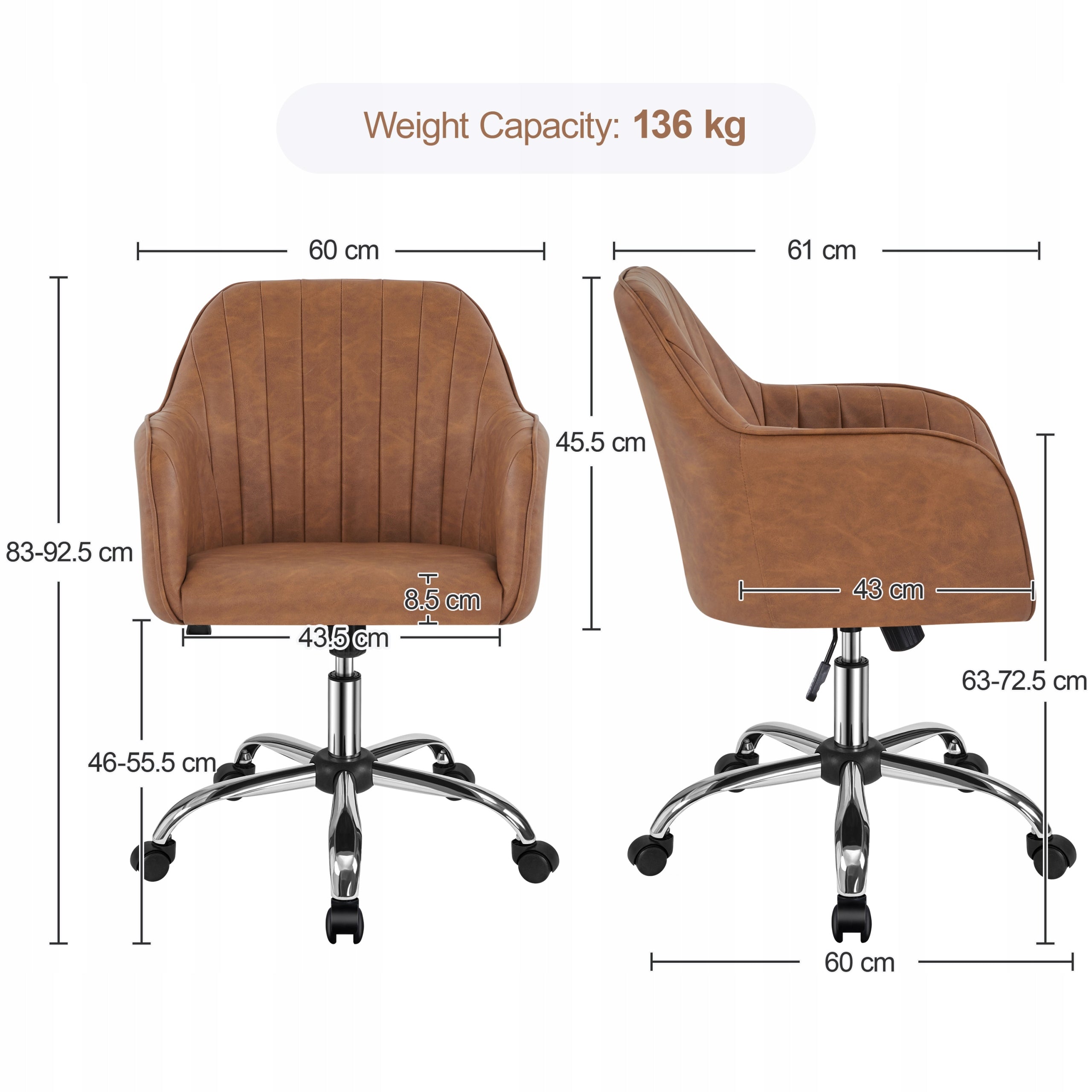 Office Chair Medium with Backrest, Swivel, Swivel, Wheels, Brown Brand Yaheetech