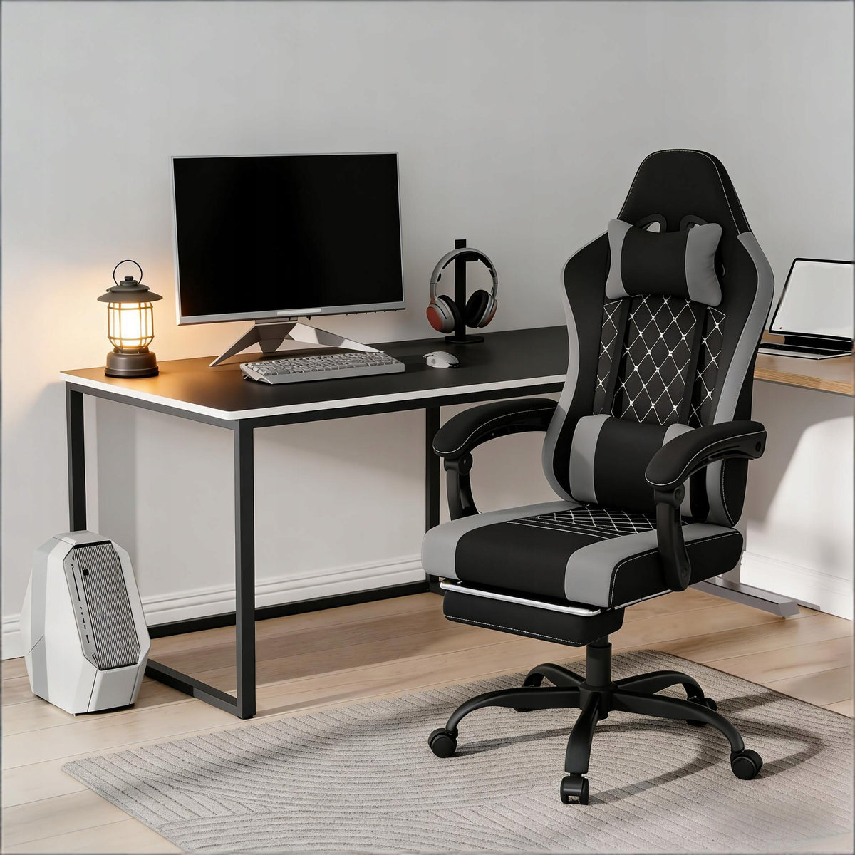 Office Chair Metal 360 Swivel Ergonomic Black Grey 70x70x127 cm