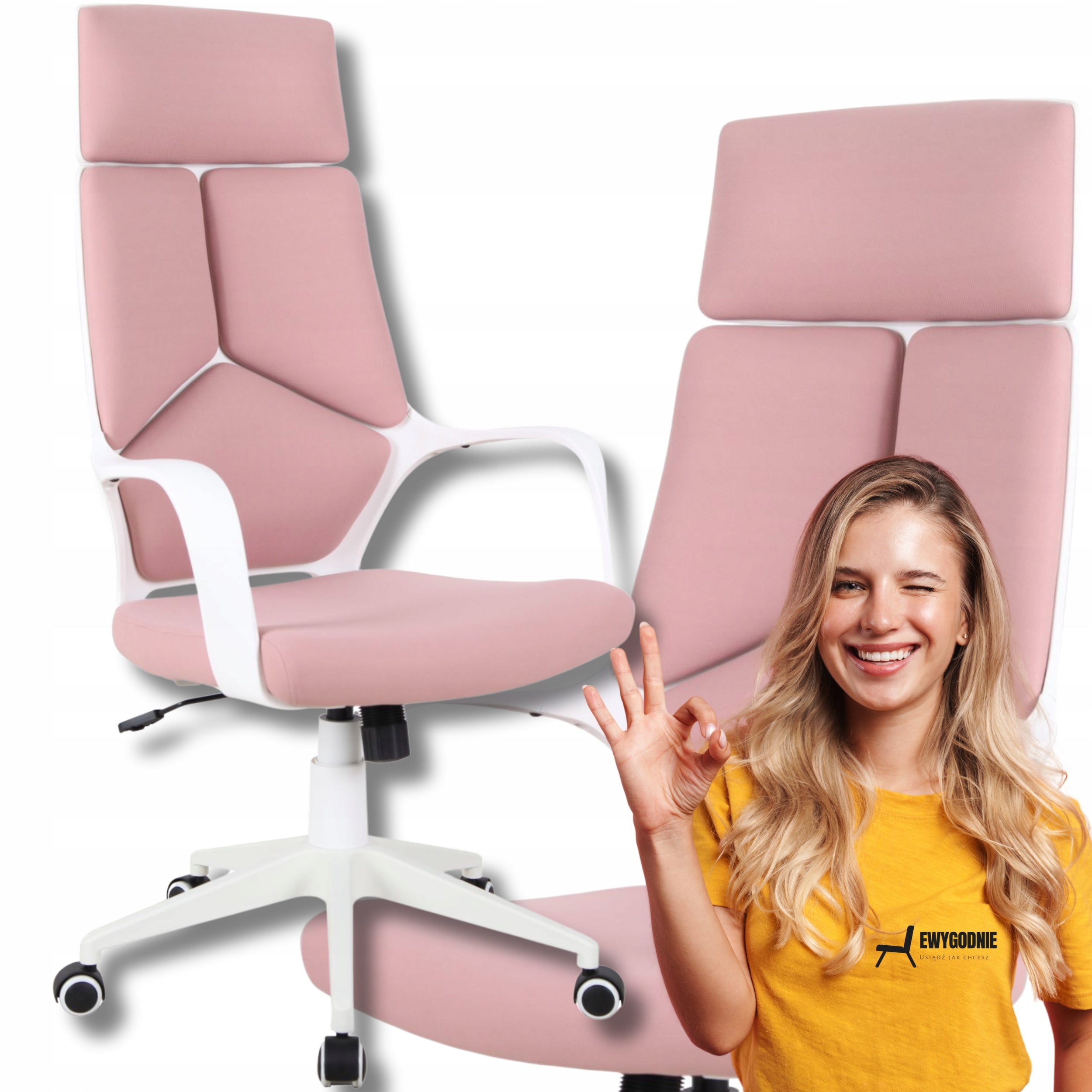 Office Chair Pink Upholstered Swivel White Modern