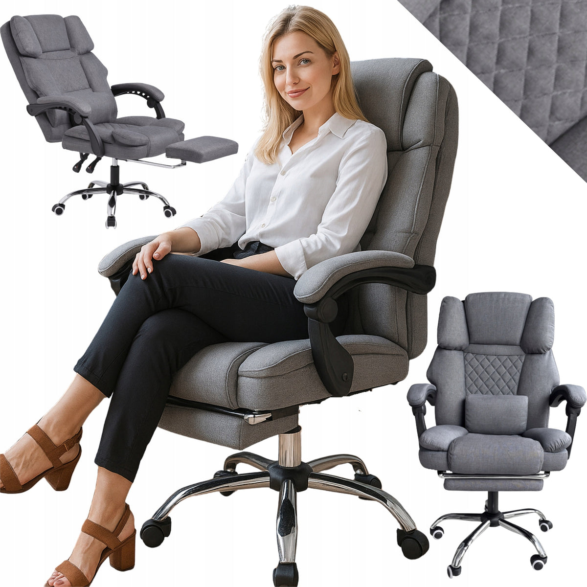 Office Chair Rotating Computer with Footrest Massager Grey Material